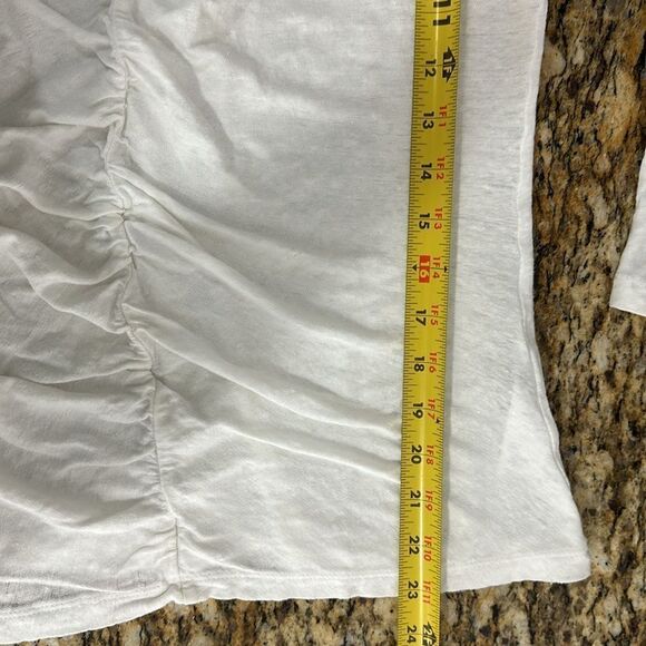 Frame White Linen Shirred Long Sleeve Ruched Front T-Shirt Size M - Picture 10 of 10